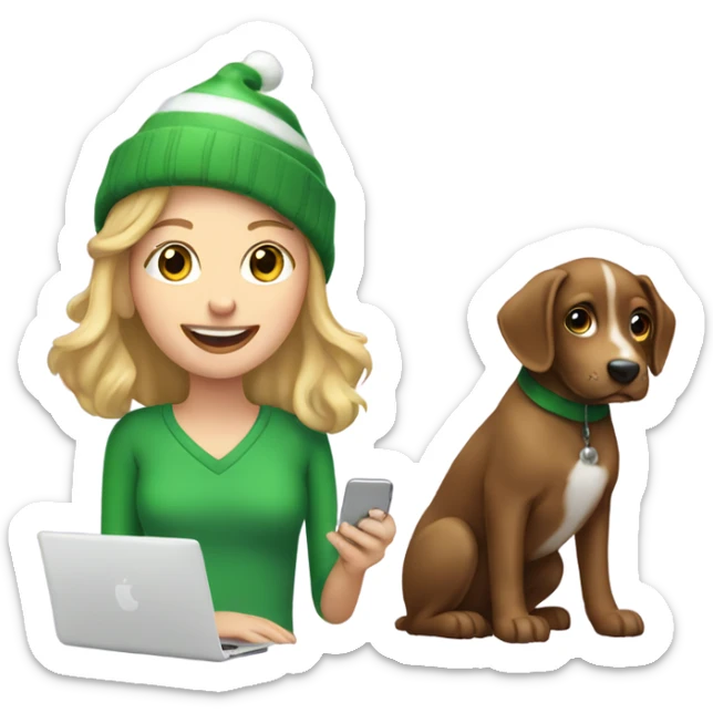 girl in monitor christmas with dog and iphone sticker