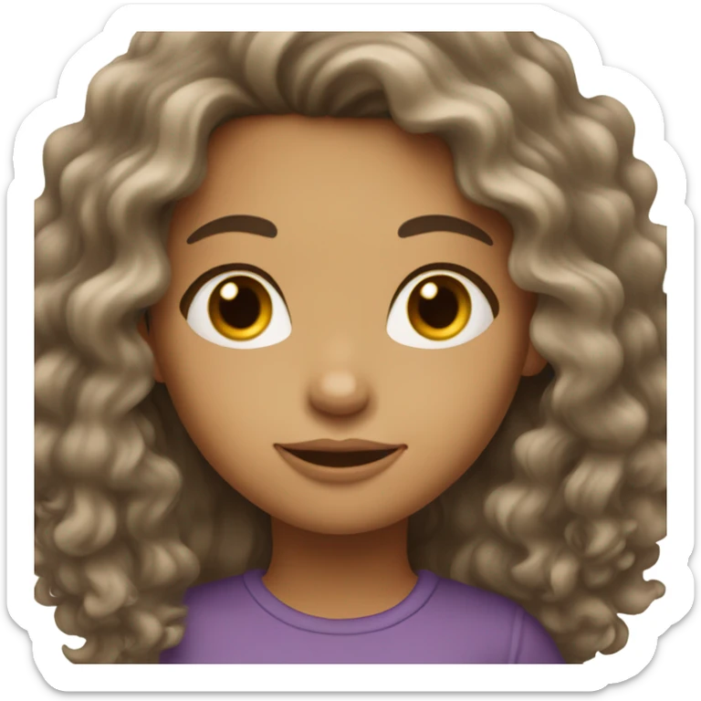 Brunette girl with long wavy fluffy hair slightly tan and dark brown eyes  sticker