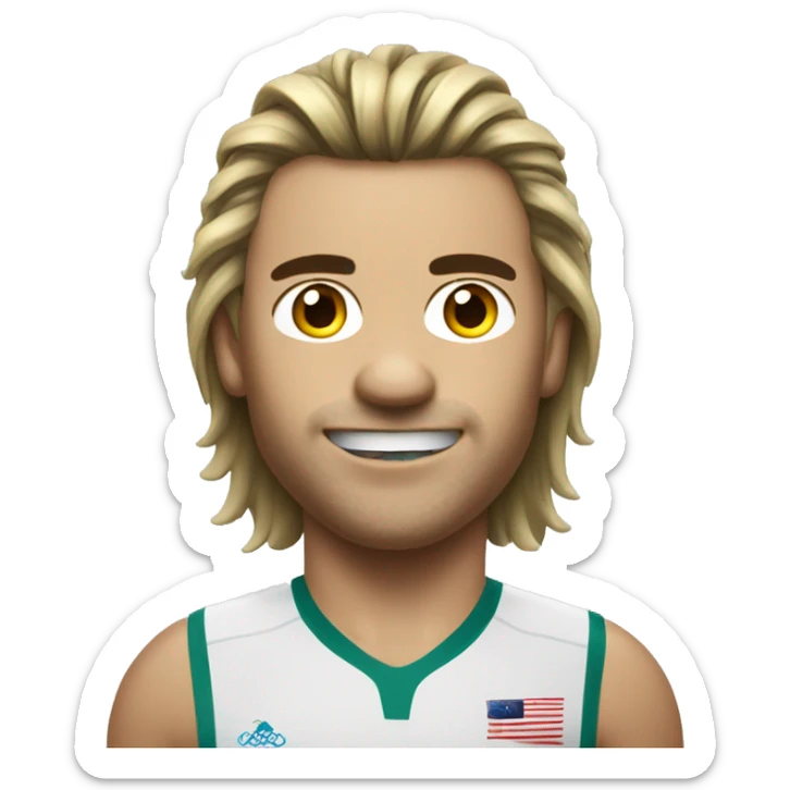 Australian Olympics athlete with a mullet hairstyle and his tongue poked out sticker