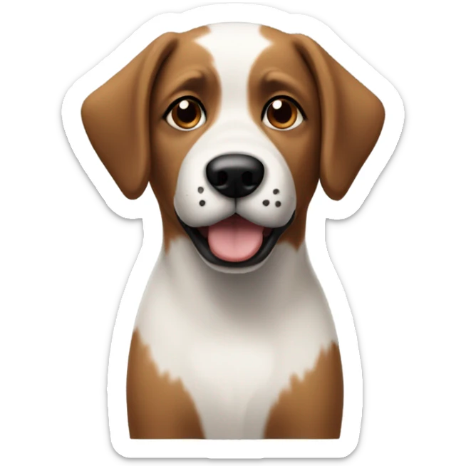 A dog with white, brown and black fur with a black nose and brown eyes sticker