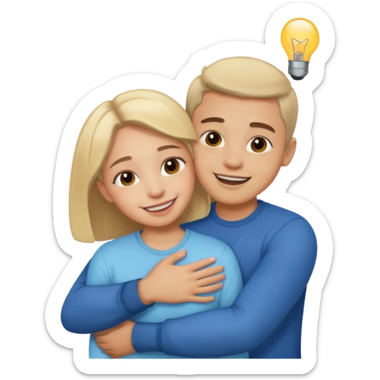 Texte ´Gros câlin’, en dessous un homme fait un câlin à sa sœur.  sticker