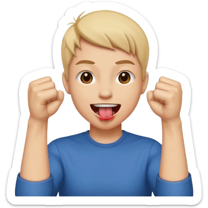 Tongue out face with two fists together in front of face sticker