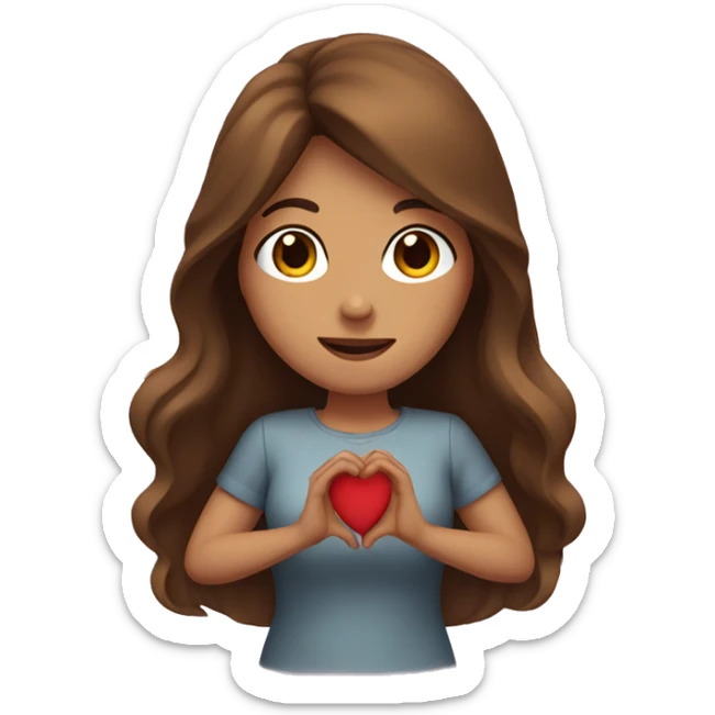 A woman with Long brown hair showing a heart with her hands  sticker