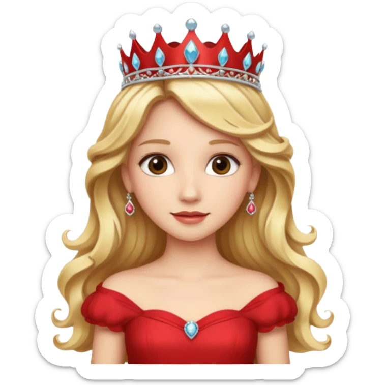 Princess in red Dress with Tiara, long wavy Blonde Hair sticker