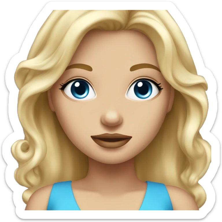 Blond girl with sky bleu long dress, Blue eyes and heels high  sticker