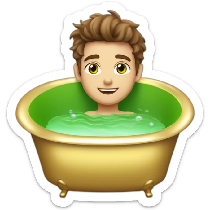 Posh-muscle-boy-brown-hair-green-eyes-pearl-necklace-in-golden-bathtub sticker
