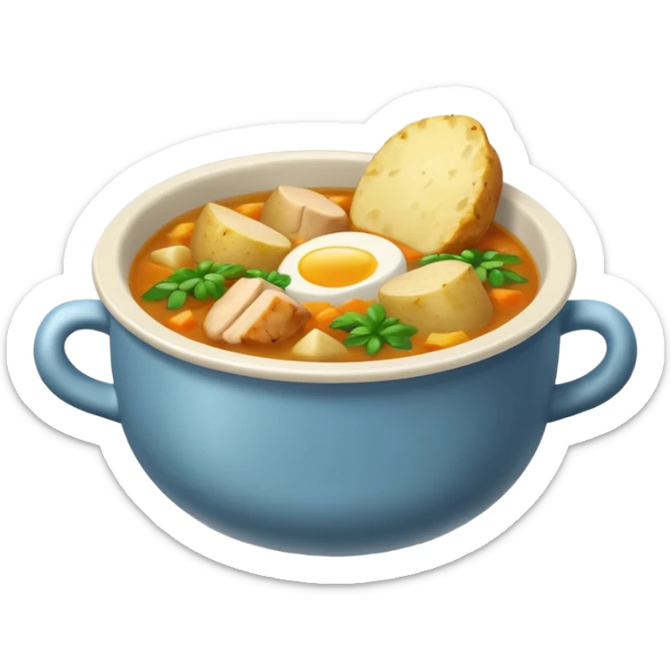 emoji of traditional ajiaco soup with recognizable ingredients, classic emoji style, neutral background sticker