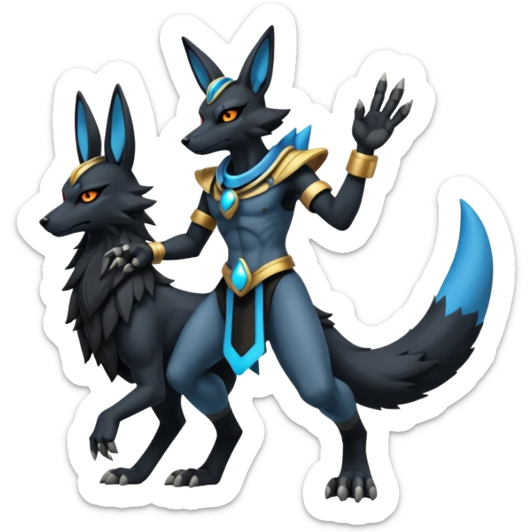 Black Dark Furry Fluffy Modern Futuristic Cyber-Lucario-Anubis-fusion full body sticker