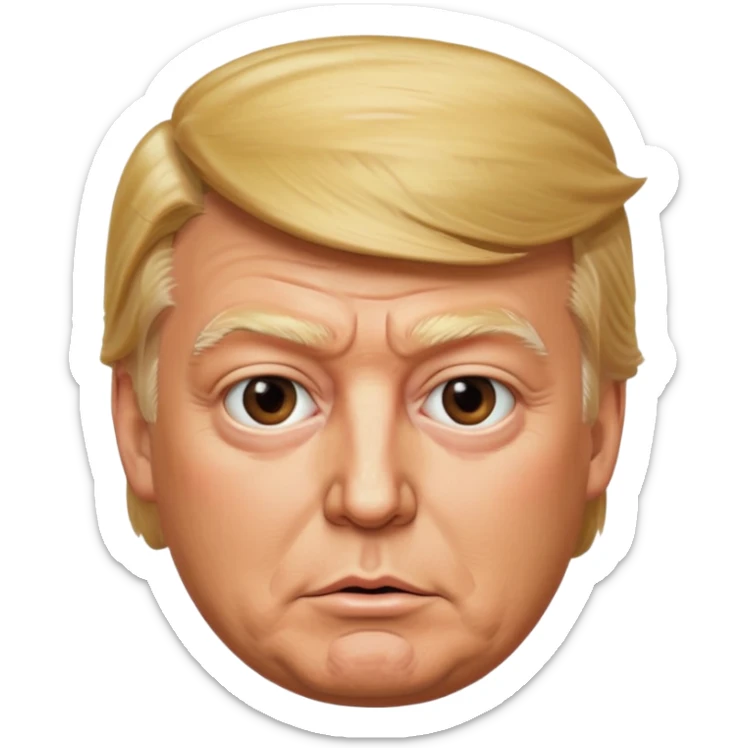 Donald Trump, ultra-photorealistic emoji style, round face, polished finish, lifelike skin and facial features, very sly expression, clean background, maximum quality and detail sticker