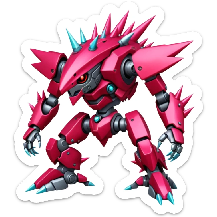 Edgy spiky faulty rue ruby Tropical Futuristic Modern Mecha-Fakémon-hybrid-creature (full body)  sticker