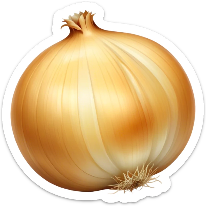 Cinematic crisp white onion, slightly peeled to reveal smooth layers, warm golden tones, rustic and fresh, soft glowing highlights. sticker
