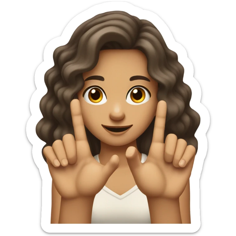 pretty tan brunette wavy hair girl holding her fingers in shape of an L up to forehead saying loser sticker