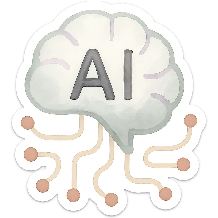 ícono de inteligencia artificial, estilo acuarela, colores suaves sticker