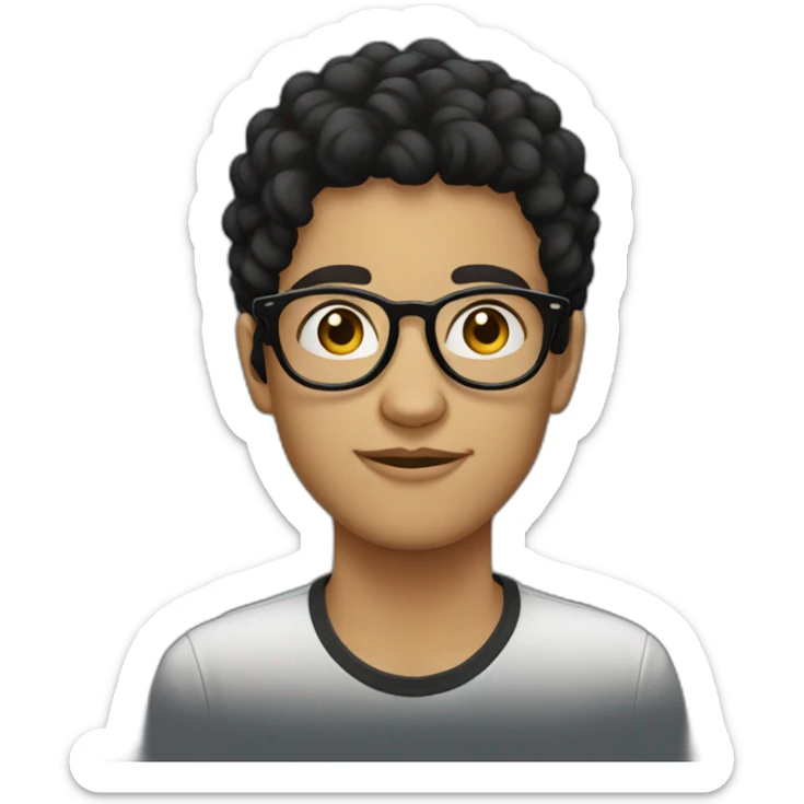 19 year old white teenager with round glasses and black comma hair sticker