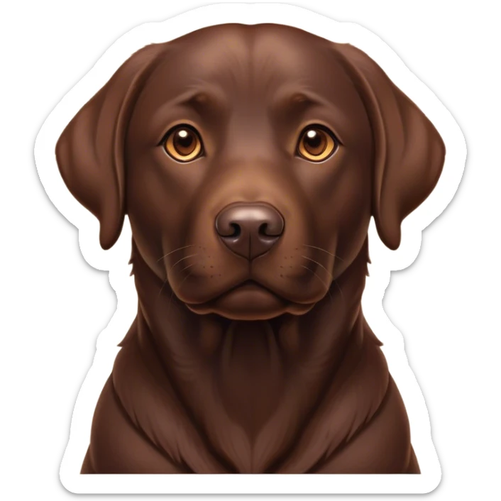 Cinematic Noble Chocolate Labrador Portrait Emoji, Poised and regal, with a robust, muscular build and a rich, glossy chocolate Fur, deep-set soulful brown eyes, Simplified yet sharp and sophisticated features, highly detailed, glowing with a soft, dignified glow, high shine, intelligent and gentle, stylized with an air of confidence, focused and attentive, soft glowing outline, capturing the essence of a watchful and loving companion, so majestic it feels as though it could bound out of the screen with effortless authority! sticker