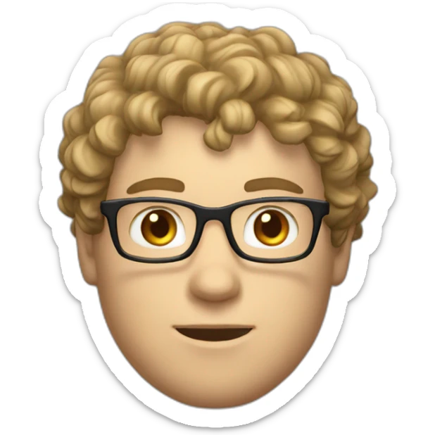 White man with short, curly, wavy hair and glasses. Pretty forehead, and he is a gamer. sticker