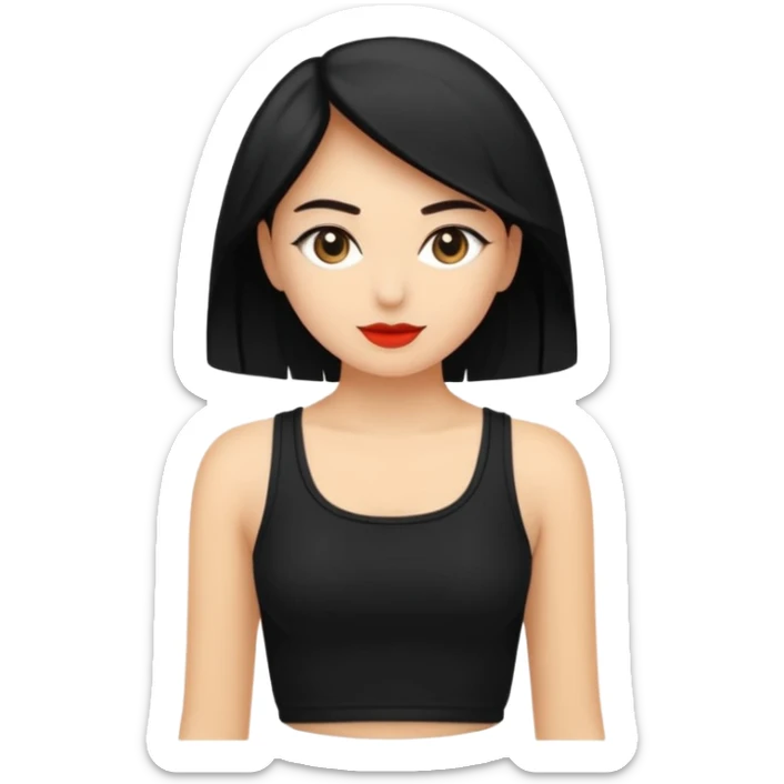 Siyah uzun saçlı siyah ceket  polar ceket ceket gevşek biraz omzundan çıkıyormuş gibi ve bugday ten rengi soltaraftaki omzundan çıkık sadece içinde de siyah crop var crop açık esmer sticker