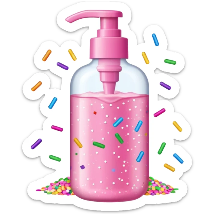 Pink shower gel light pink bottle with sprinkles and confeti on the bottle  sticker