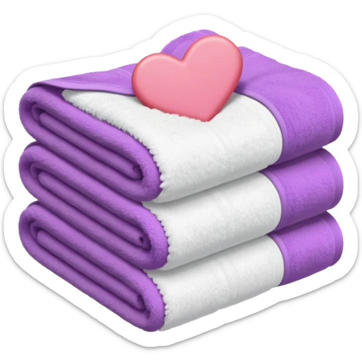 heart-shaped stack of soft towels in milky, pastel pink, and soft purple, iOS emoji style sticker