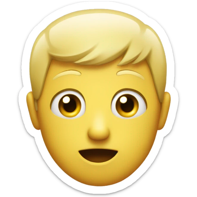 A regular yellow emoji but he have one eyebrow raised with one eye bigger than the other like a confused face sticker