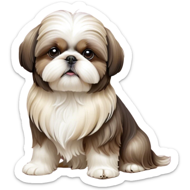 Cinematic Noble Shih Tzu Portrait Emoji, Poised and elegant, with a luxurious, flowing fur in refined muted tones, delicate features and wise, gentle eyes, simplified yet meticulously detailed, glowing with a soft, regal radiance, high shine, exuding quiet dignity and timeless charm, soft glowing outline, capturing the essence of a noble Shih Tzu that epitomizes refined poise! sticker