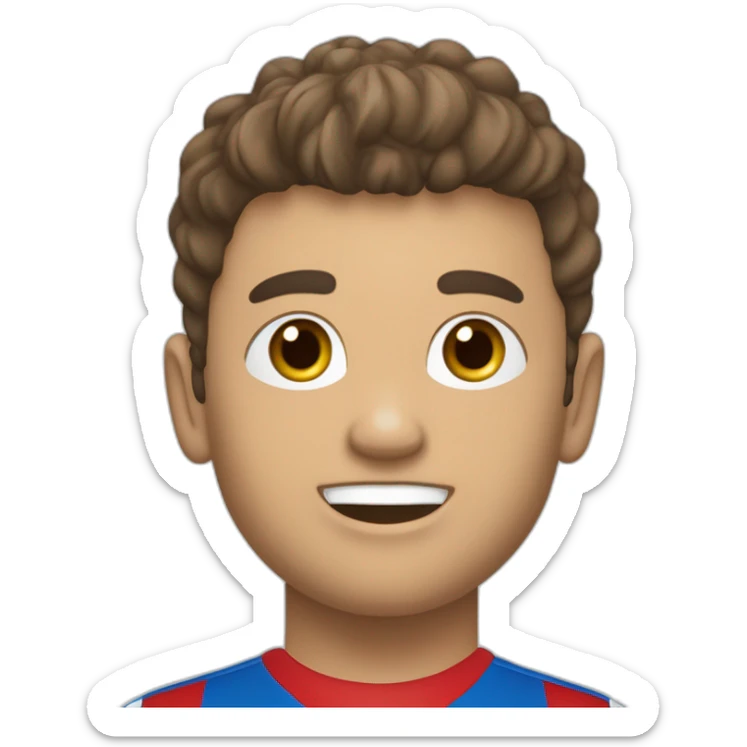 Niño con pelo castaño corto con flequillo y equipación de fútbol del recreativo de huelva sticker