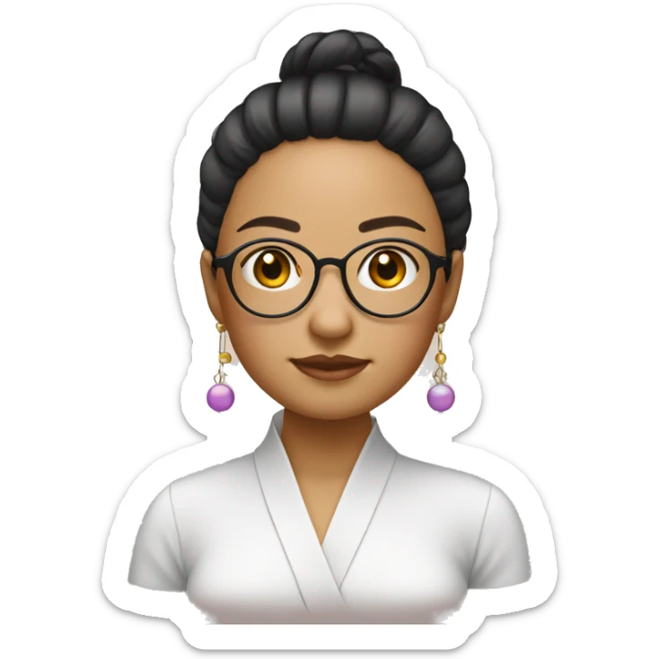 a chineese gilr is wearing earrings and personalized glasses, and the ball head wears glasses and the face is round and square sticker