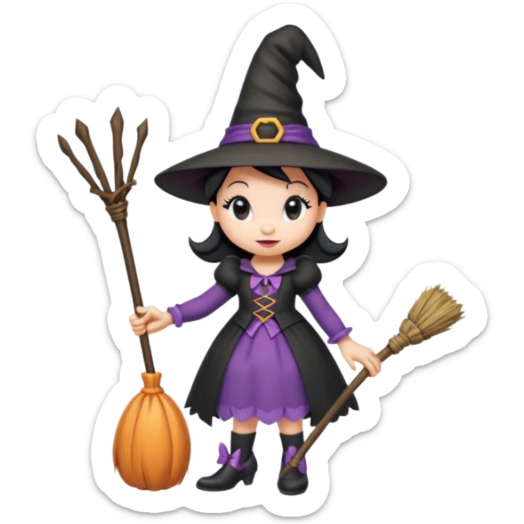 
Minnie as a witch (hat + broom)  cartoon -style/cute and transparent for a sticker sticker