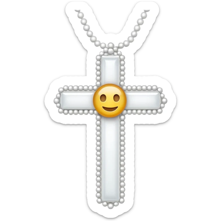 Elegant emoji icon of a white cross made of white beads, glossy surface, and white bead chain subtle shadows, pure white palette sticker