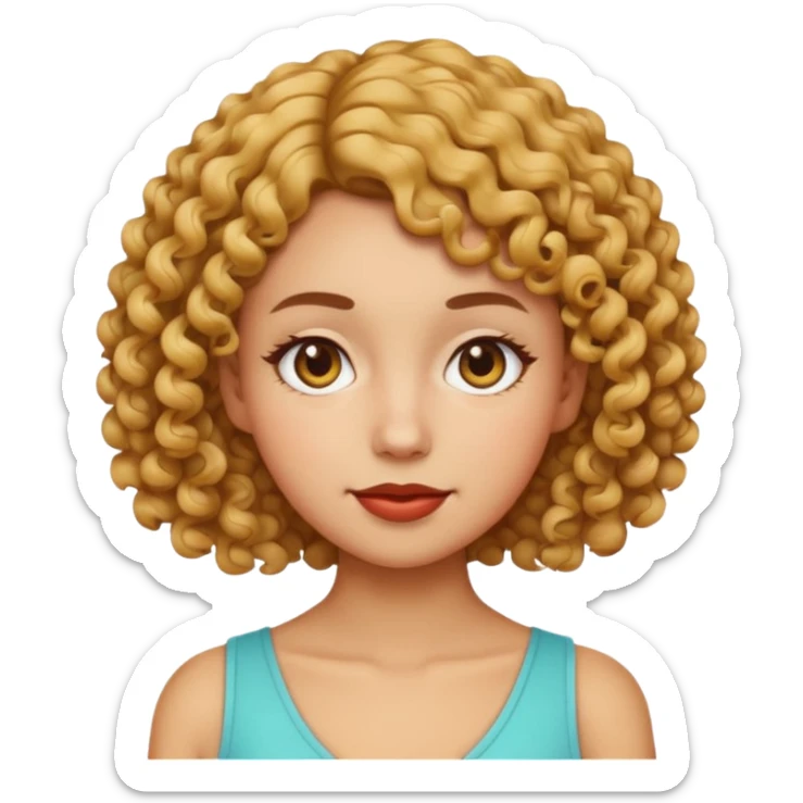 v-line face, curly short hair, slim small woman, emoji style sticker