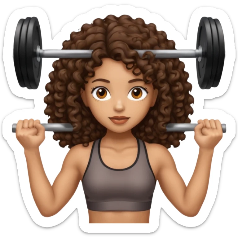 pretty lightskin girl with brown eyes and brown wavy cury hair lifting weight sticker