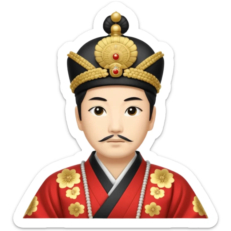Japanese emperor, Edo period, wearing ceremonial ho and kanmuri, regal pose sticker