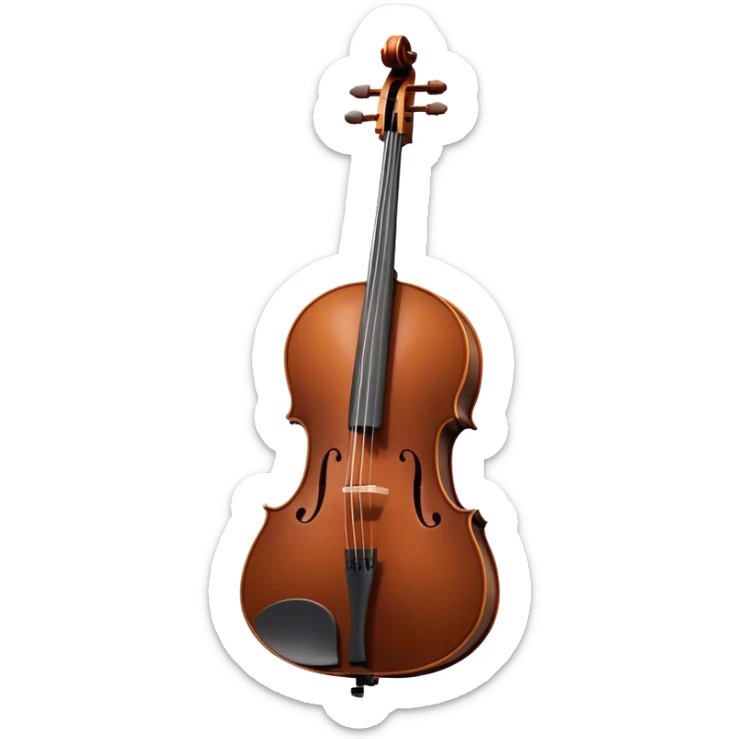 Cinematic Realistic Cello, deep brown polished wood, elegant f-holes curving gracefully, warm golden lighting creating depth, bow gently resting on the strings, glowing with the rich resonance of classical artistry. sticker