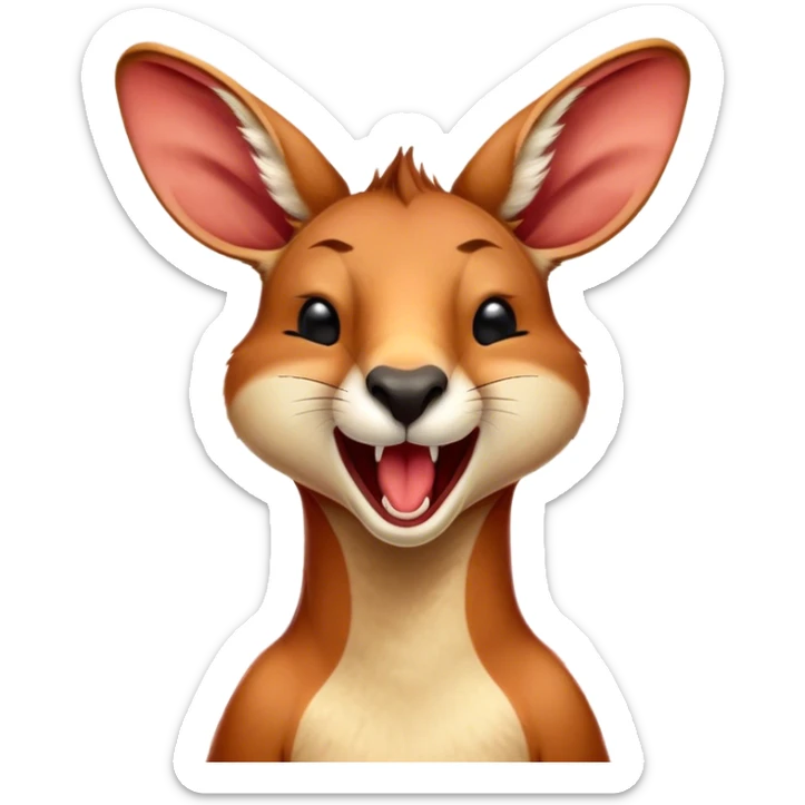 Cinematic Cute Yawning Adult Red Kangaroo Portrait Emoji, Head tilted slightly with a dramatic, wide-open yawn, showcasing a sturdy, reddish form with a distinct red kangaroo-shaped head, a relaxed elongated snout, and sleepy, half-closed eyes, Simplified yet irresistibly adorable features, highly detailed, glowing with a soft, cozy outback glow, high shine, relaxed yet expressive, stylized with a dash of whimsical charm, soft glowing outline, capturing the essence of a drowsy yet affectionate kangaroo that appears ready to stretch and yawn its way out of the screen! sticker