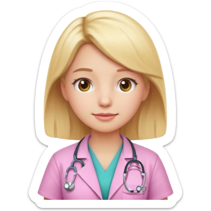 A cute emoji-style girl doctor with light blonde hair and pink medical wear sticker