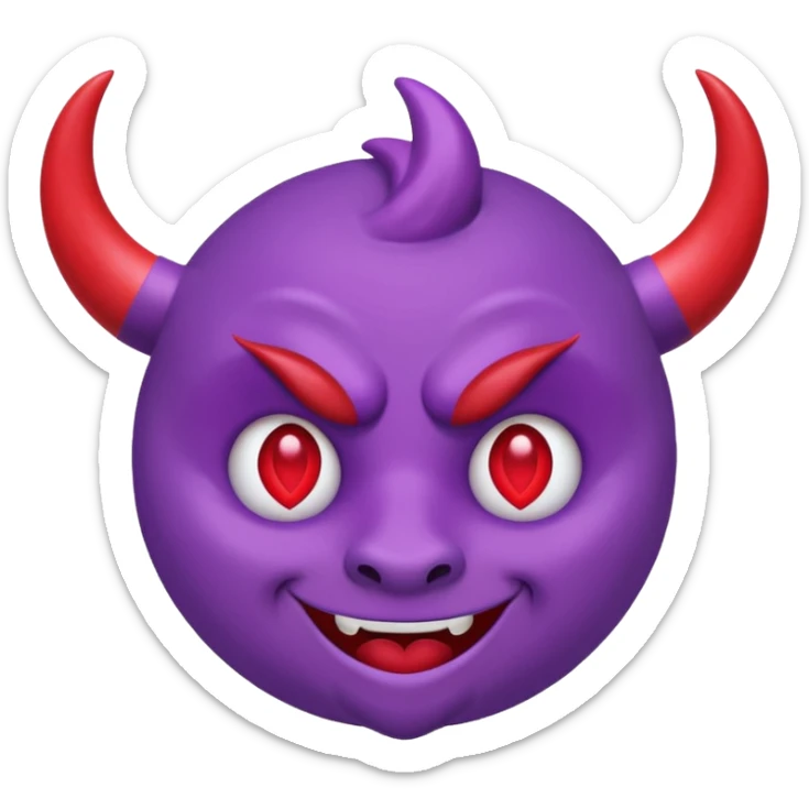 Purple demon emoji with red hearts for eyes, cartoony, circular head with horns, cute basic Google emoji sticker
