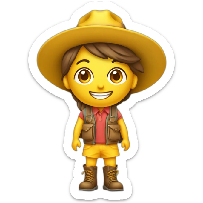 ampolleta sonriente y de color amarillo con sombrero antropomorfisada de cuerpo completo con piernas y brasos vestida de estudiante y sacando fotocopias junto a una fotocopiadora sticker