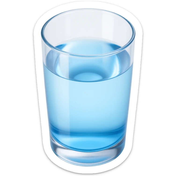 glass of water icon with realistic reflections and transparency in skeuomorphism style sticker