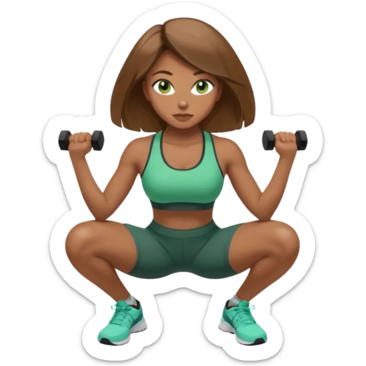 Beautiful woman with light brown shoulder length hair popping a squat without any weights. Make her with a little lighter, brown hair and green eyes sticker