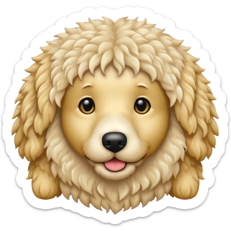 Can you make me an emoji of a white mini golden-doodle no brown in his fur that looks more like a poodle with black eyes? sticker