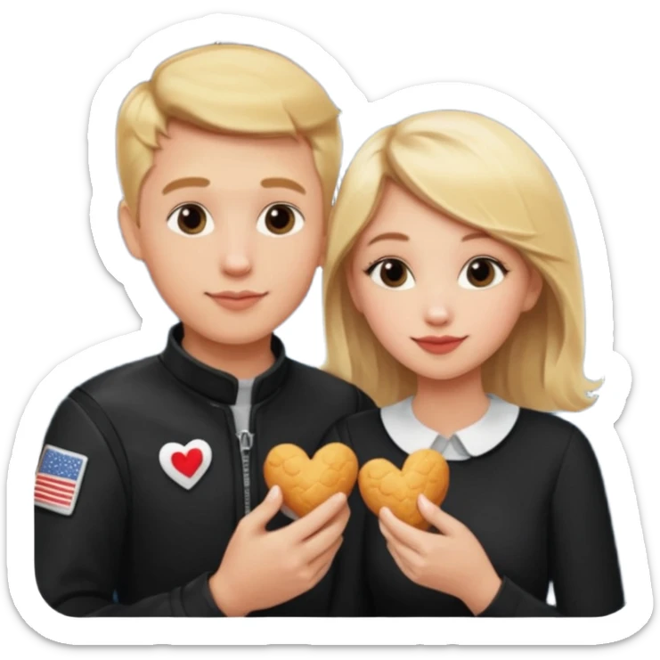 Couple with blonde hair wearing black eating chick filet hearts and outer space in the background  sticker