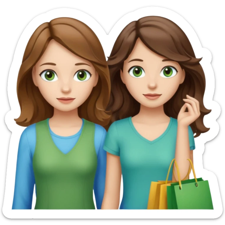 make me and my best friend togheter i have brown hair that falls on my shoulders and BROWN eyes and she has really long wavy brown hair with a little blonde and green/blue eyes we are shopping and i have BROWN eyes and i am taller than her sticker
