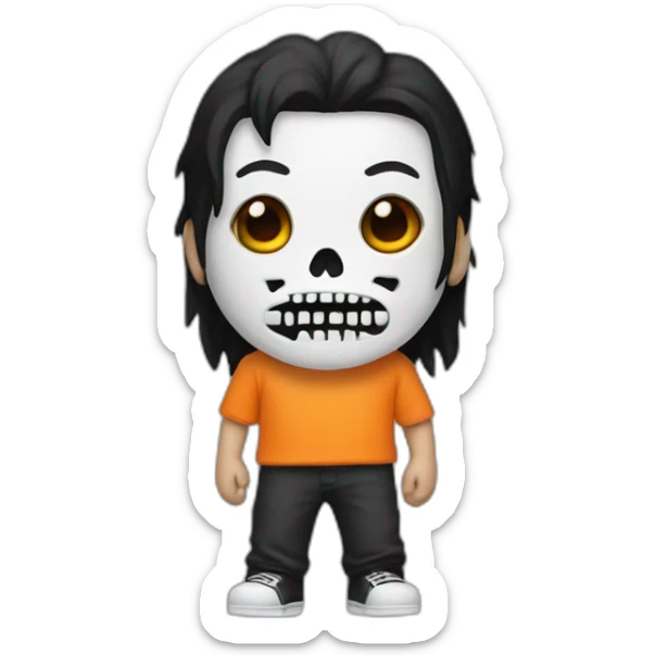 White Boy with black hair and skeleton mask and orange t shirt sticker
