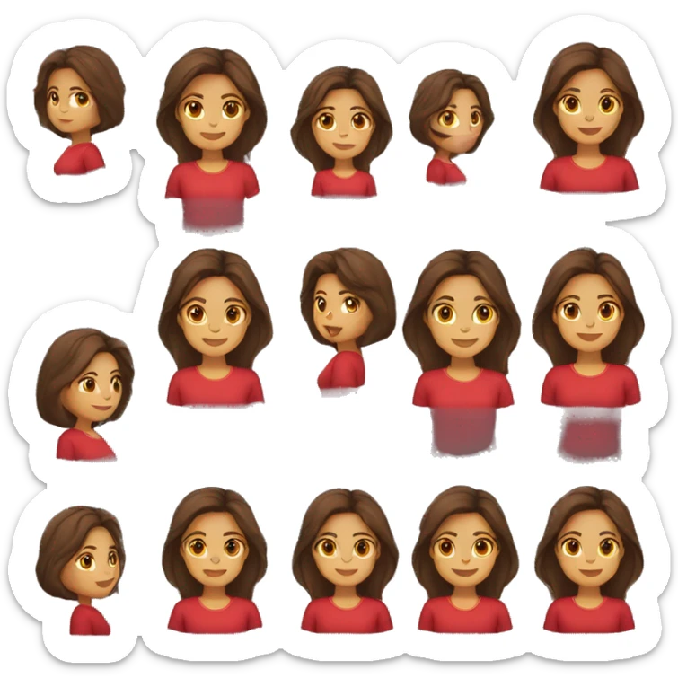 classic woman emoji light to medium skin, straight dark brown hair red shirt  sticker
