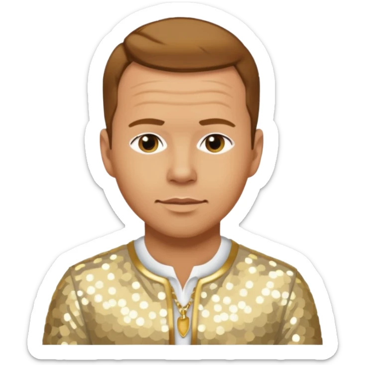 Donnie Wahlberg from NKOTB with golden brown hair, white sequin outfit sticker