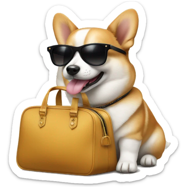 corgie dog with fashion bag and black sunglasses  sticker