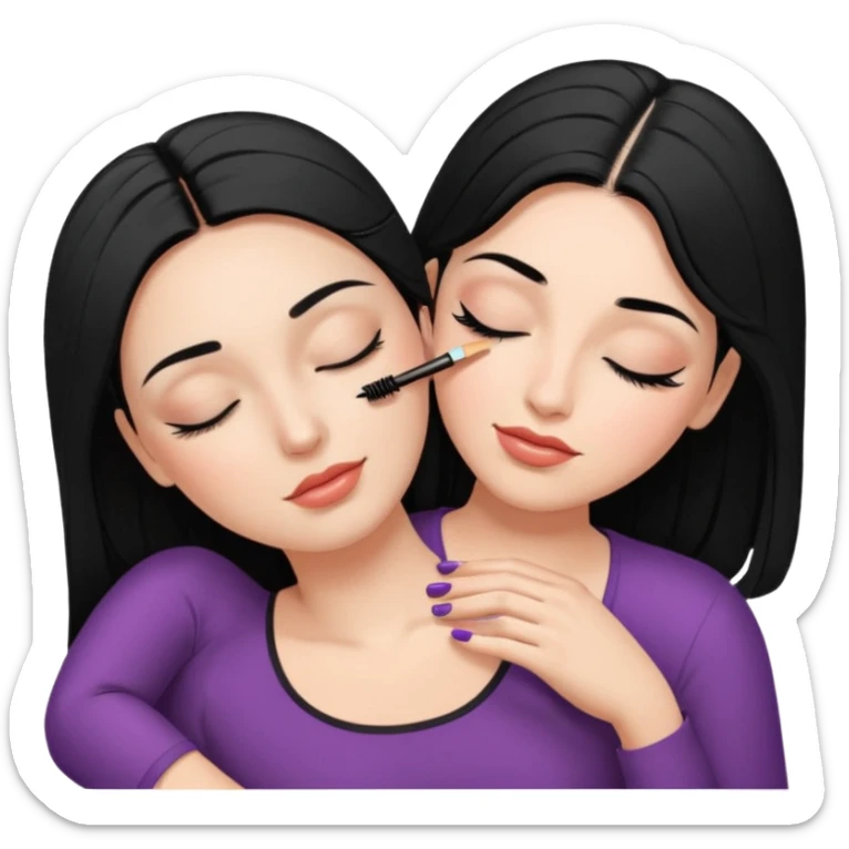 mulher branca cabelo preto aplicando cilios em outra mulher que esta deitada de olhos fechados sticker