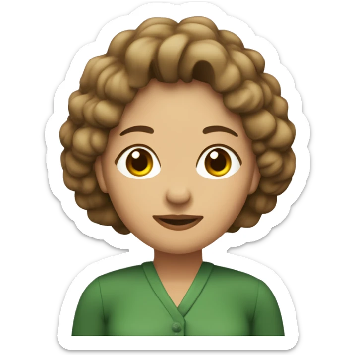 Mujer de mediana edad con pelo rizado corto de color castaño claro. Es de piel clara con ojos verdes. sticker