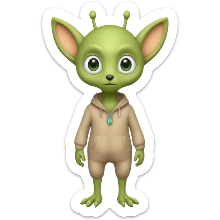 full body cute peacefull alien furry with 2 legs and eye stalks stands upright and looks intelligent ...wears clothing. not green..looks happy and cudly... doesnt have eyes on face, there is a stalk coming from top of head with a single large eye sticker