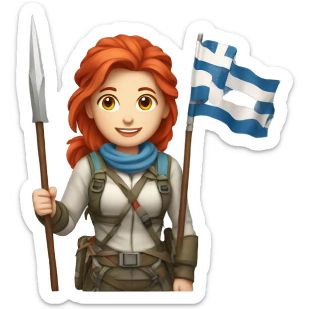female winter mountaineer red hair with easter egg and greek flag  sticker